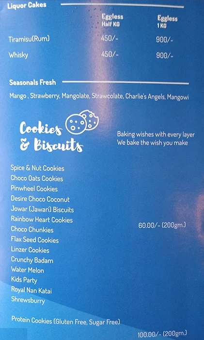 The Baking Genie menu 