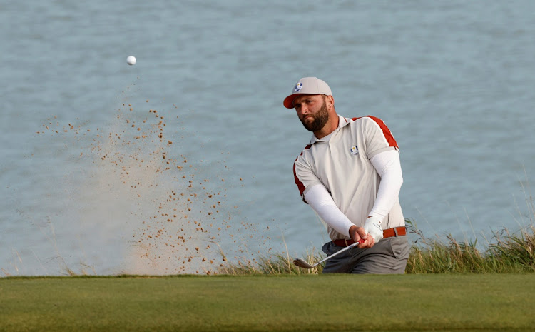 Team Europe's Jon Rahm plays out of a bunker during the Ryder Cup at Whistling Straits, Sheboygan, Wisconsin on September 25, 2021