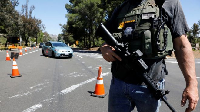 Police quickly sealed off the scene of the shooting in Poway.