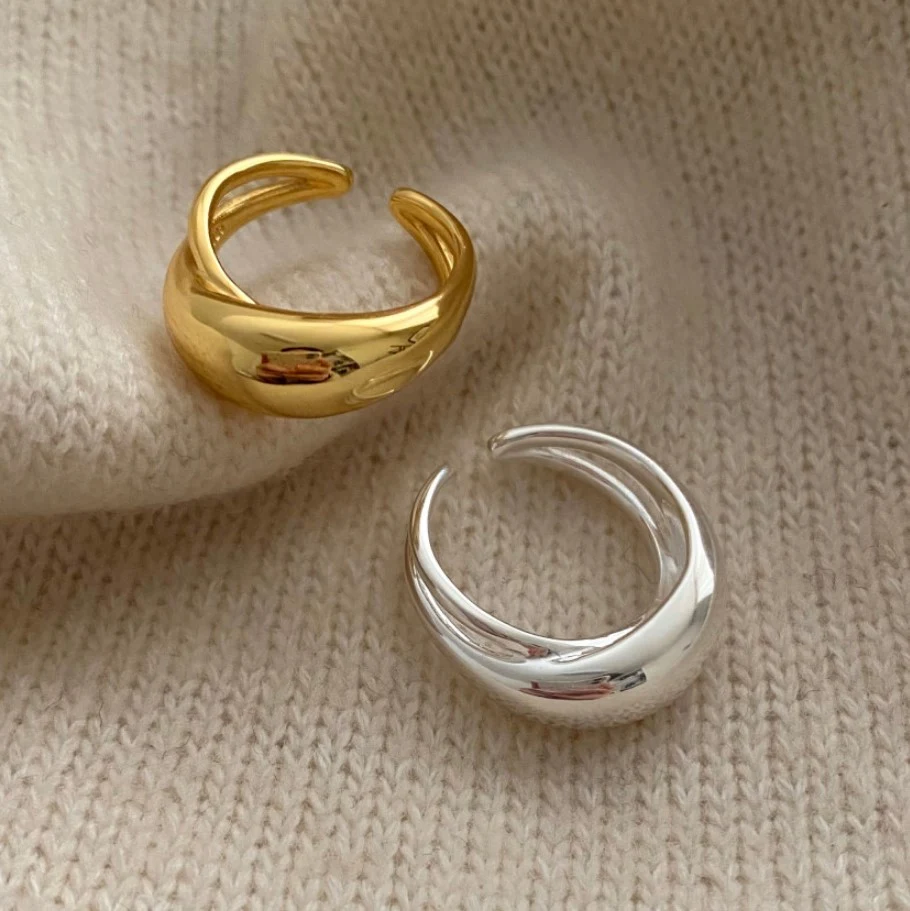 925 Sterling Zilveren Grote Gebogen Ring – Een stijlvolle ring voor dames die opvalt door zijn unieke design, comfortabel en perfect voor dagelijks gebruik