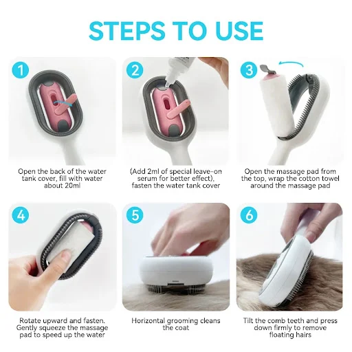 Cat Brush Pet Grooming Comb With Water Tank Double Sided Hair Removal Brush For Cats Dogs Remove Floating Hair Cat Acces