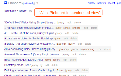 Pinboard.in condensed view