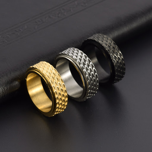 Title 3, Vintage Mens Stainless Steel Dragon Scale Rota...