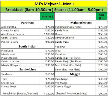 Mejwani menu 