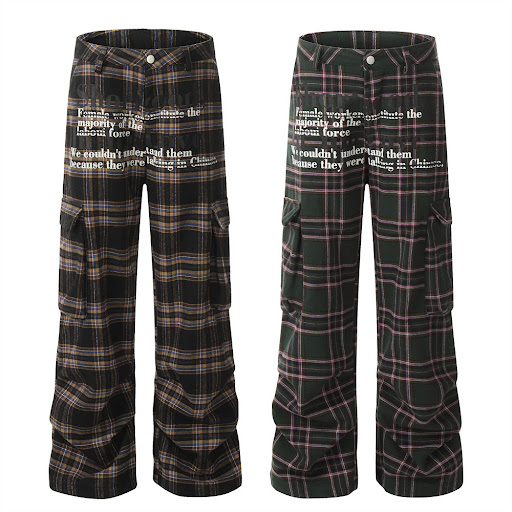 Title 4, Mens Retro Plaid Letters Printed Overalls, a c...