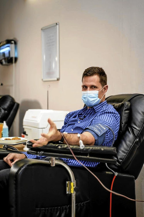 Jonathan Louw, blood service CEO and a Covid-19 survivor, is one of the first plasma donors.