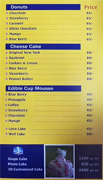 Dessert Town menu 