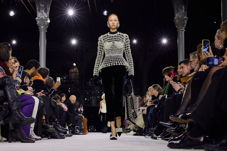 A model walks the runway during the Balmain Womenswear autumn/winter 2023-2024 show as part of Paris Fashion Week.