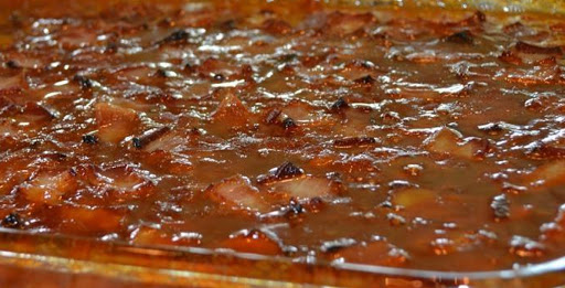 Bourbon Baked Beans set on the buffet table.