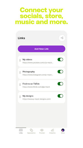 Screenshot Linktree: Link in bio creator