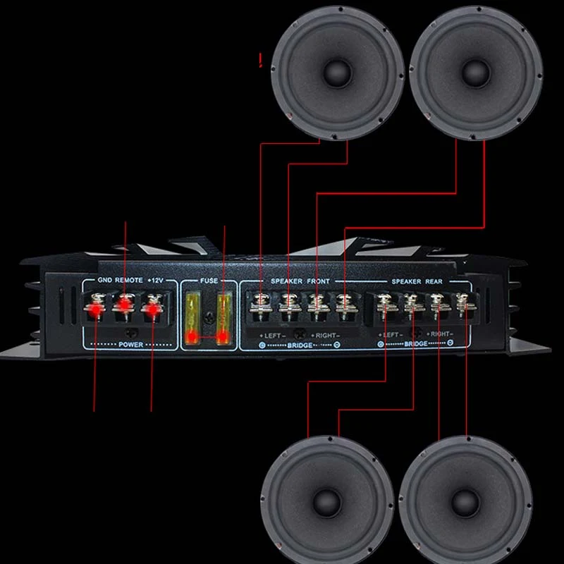 4-Kanal 12V Car Audio Subwoofer Endstufe Leistungsstarkes Verstärkerboard für kraftvollen Sound und tiefe Bässe im Auto.