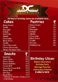 Dream Cookies menu 1