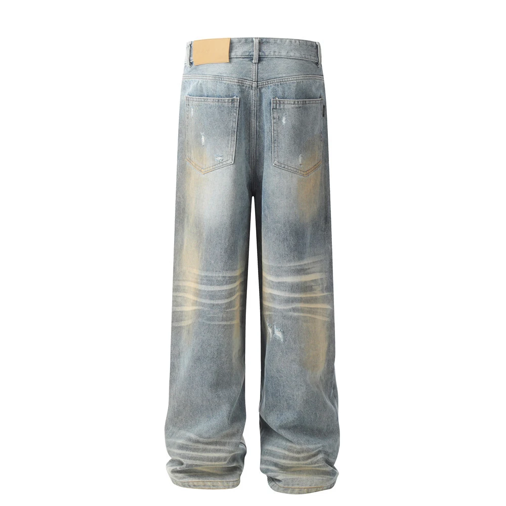 Title 6, Calças jeans retas desbotadas com gradiente e r...