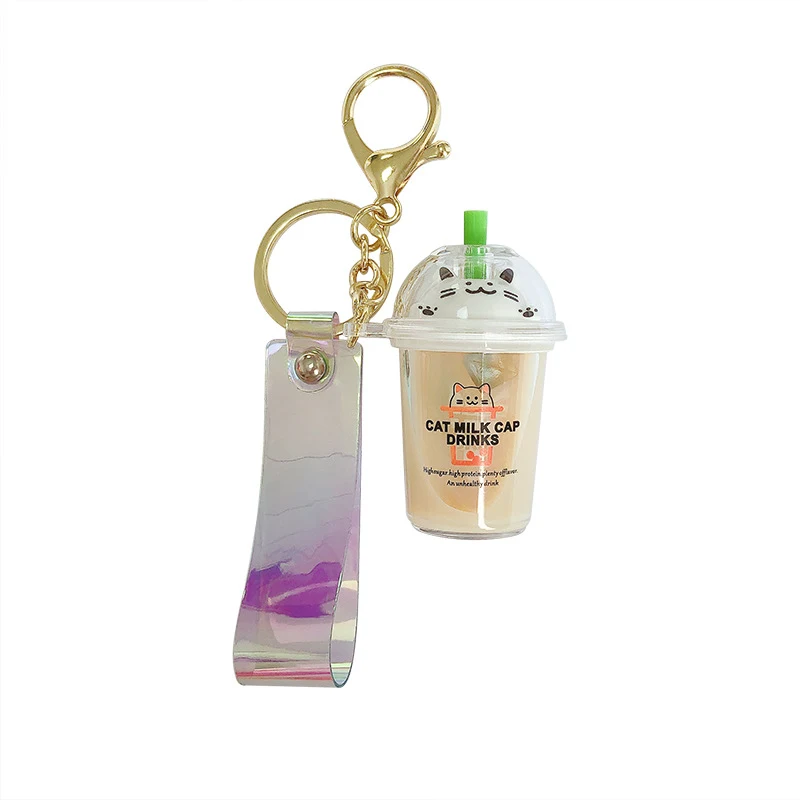 Creative Cute Cat Milk Tea Keychain, a Personality Cartoon Small Pendant for Cars, Perfect for Couples, Men and Women, a