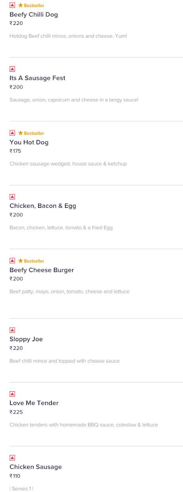 Just Burger Off menu 