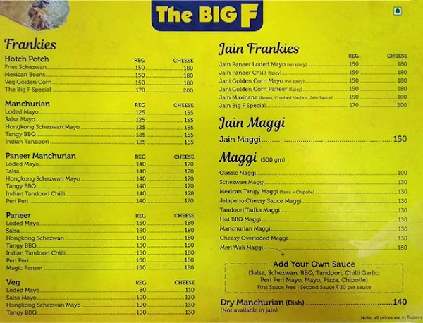 The Big F menu 