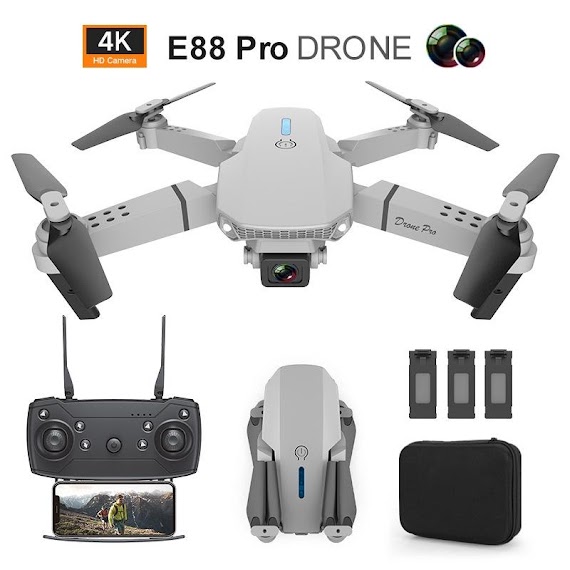 Flycam E88 Pro Drone 4K Hd Camera Kép Có Định Vị 1080P Wifi Pin Khỏe Bay Xa 200M Máy Bay