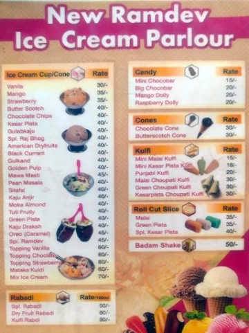 New Ramdev Ice Cream Parlour menu 