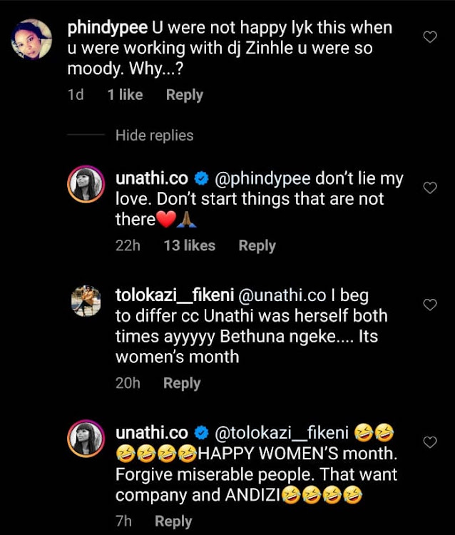 Unathi Nkayi and DJ Zinhle beef? not so fast