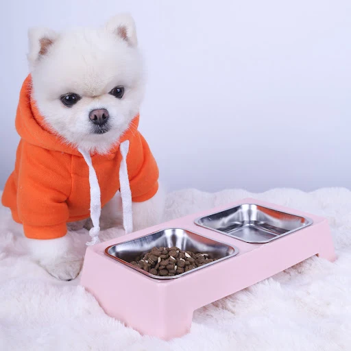 1pc Rectangular Dog Bowl,Cat Bowl, Stainless Steel Pet Double Bowl, Food Bowl, Water Basin, Suitable For Indoor And Outd