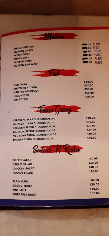 Talwars Sardarji Family Restaurant menu 