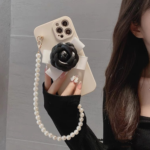 Title 3, Temperament Camellia Pearl Chain Phone Case Sof...