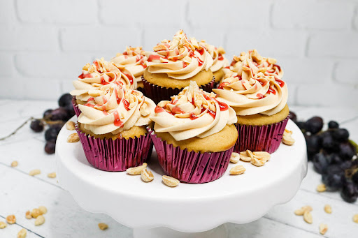 A platter of Peanut Butter and Jelly Cupcakes.