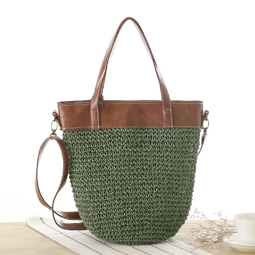 Title 5, Simple solid color straw bag womens one-should...