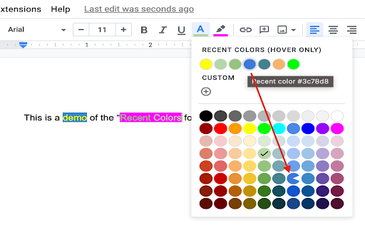Recent Colors for Google Doc