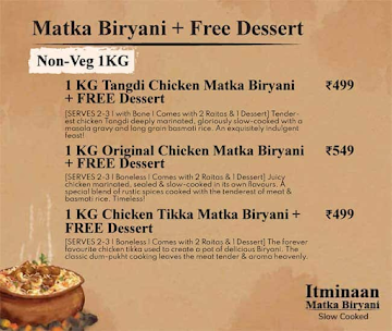Itminaan Matka Biryani - Slow Cooked menu 