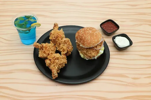 Chicken Zinger Burger With Crispy Chicken Lollipop