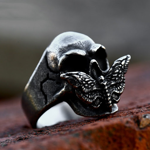 Title 1, Stainless Steel Moth Skull Ring for Men and Wom...