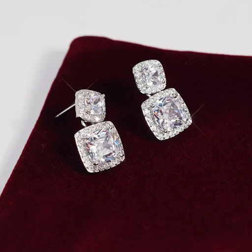 Title 2, Square Shiny Zircon Stud Earrings Luxury Women....