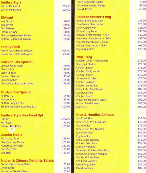 Sri Bhemas Garden menu 