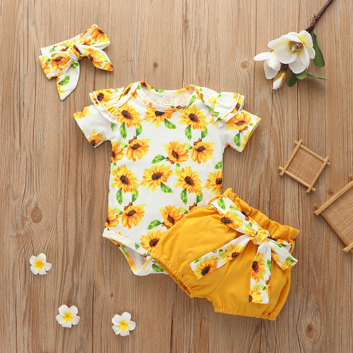 Title 4, Newborn Set Baby Girl Print Short Sleeve Sunflo...