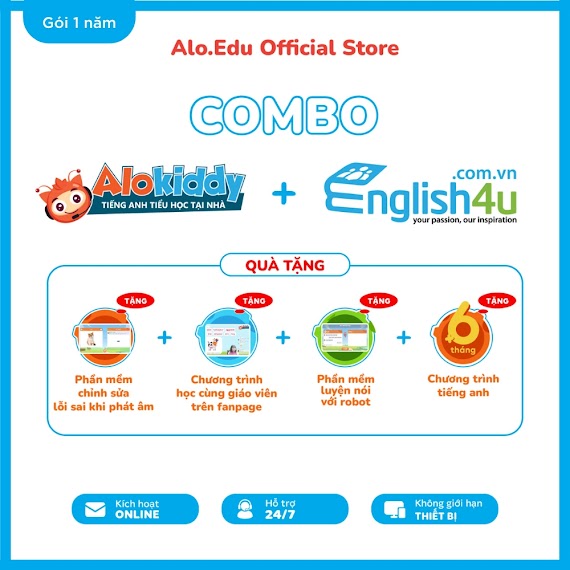 Combo Alokiddy Tiếng Anh Và English4U - 2 Khóa Học Tiếng Anh Cho 6 - 10 Tuổi Và 16 Tuổi Trở Lên