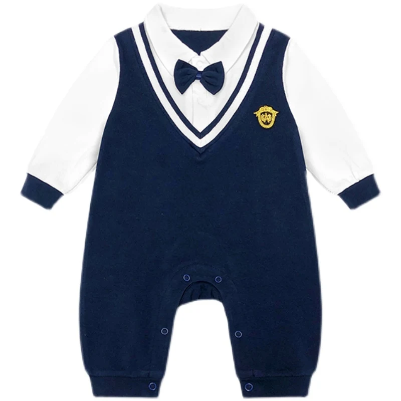 College Style Gentleman Baby Jumpsuit Dress your little gentleman in comfort and style. A classic design perfect for any