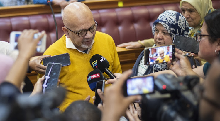 Muhammed Haron speaks to press during a ruling on the cause of death for anti-apartheid activist, Imam Abdullah Haron at the Western Cape High Court on Monday. (Photo by Gallo Images/Brenton Geach)