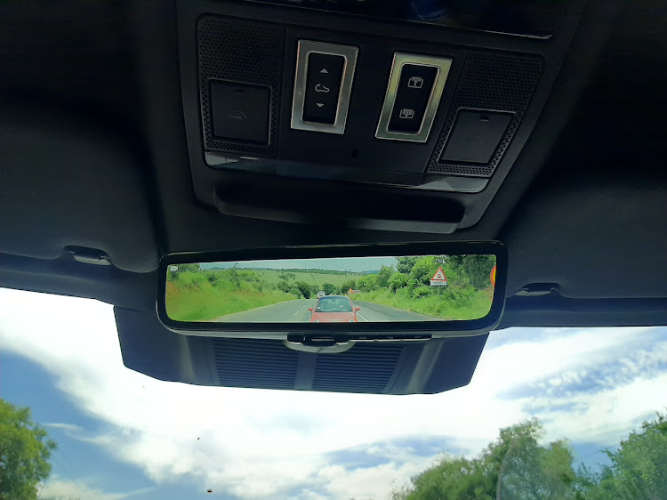 Digital rearview offers clear sight that would otherwise be obstructed by the spare wheel.