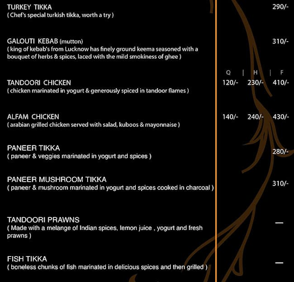 Turkish Pasha menu 