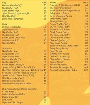 The Bake Shop menu 