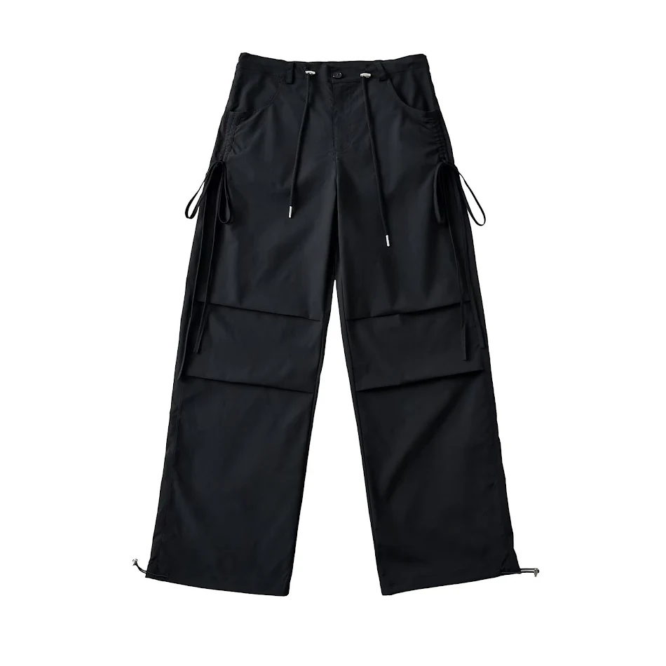 Amerikaanse werkbroek voor dames met zijdelingse trekkoord en plooien, comfortabel en stijlvol, perfect voor werk en dagelijks gebruik.