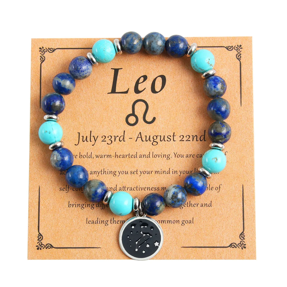 Twaalf Sterrenbeelden ronde roestvrijstalen hanger met natuurstenen kralen armband, stijlvol & betekenisvol.