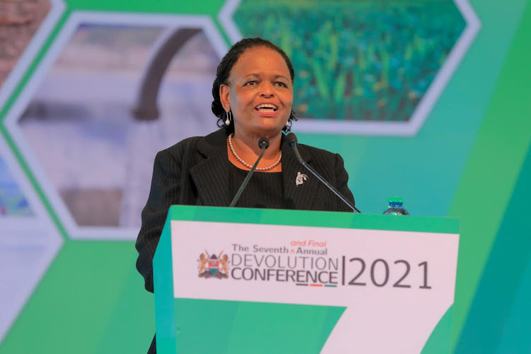 Chief Justice Martha Koome speaks at the 7th Devolution Conference in Makueni on November 25, 2021.