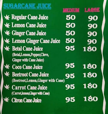 Yabarani Sugarcane Juice Center menu 