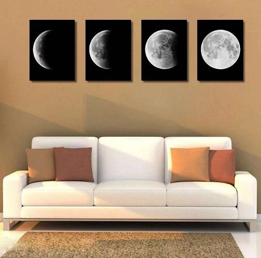 Title 3, Moon Phases Four Panel Canvas Print Posters. De...
