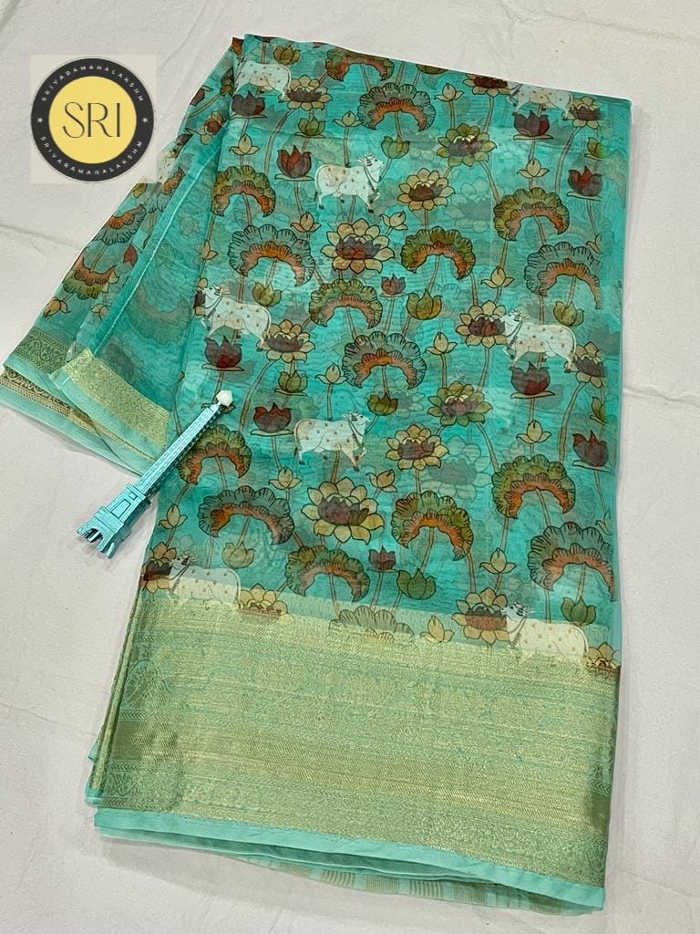 Banaras organza pichwai digital prints saree