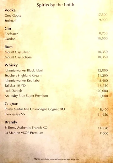 Pintail Lounge - Sheraton Grand menu 