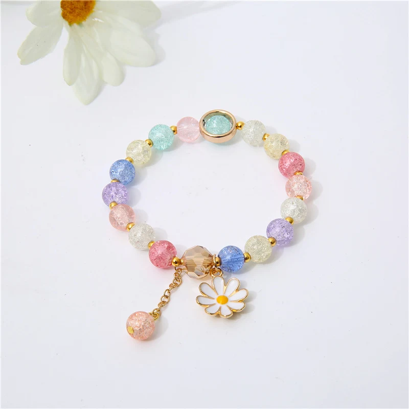 Pulseira de contas de cristal com fio de girassol, pulseira Ins. Adicione um toque de sol ao seu visual. Elegância e estilo em um acessório único.