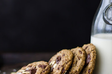 Oatmeal Chocolate Chip Almond Butter Cookies with Maple, Buckwheat, and Flaky Salt {Vegan and